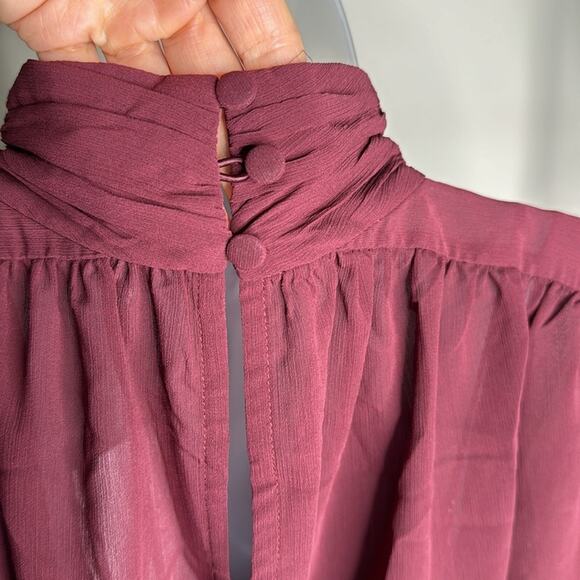 DEREK LAM 10 CROSBY Burgundy Junia Ruched Sleeveless Midi Dress Women’s - Picture 8 of 13